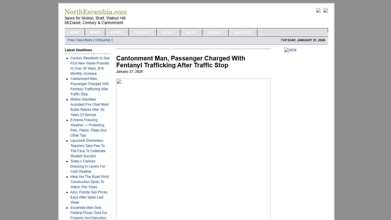 Cantonment Man, Passenger Charged With Fentanyl Trafficking After Traffic Stop : NorthEscambia.com