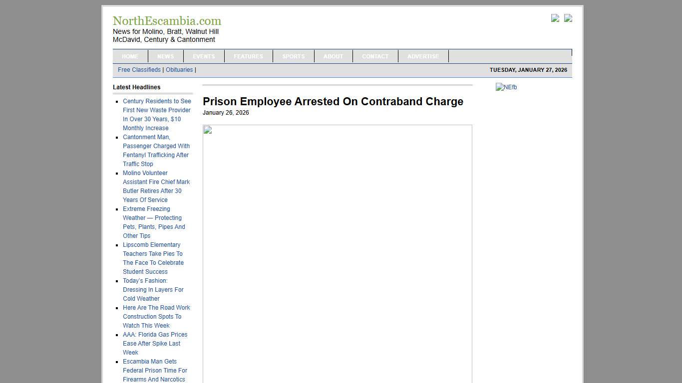 Prison Employee Arrested On Contraband Charge : NorthEscambia.com