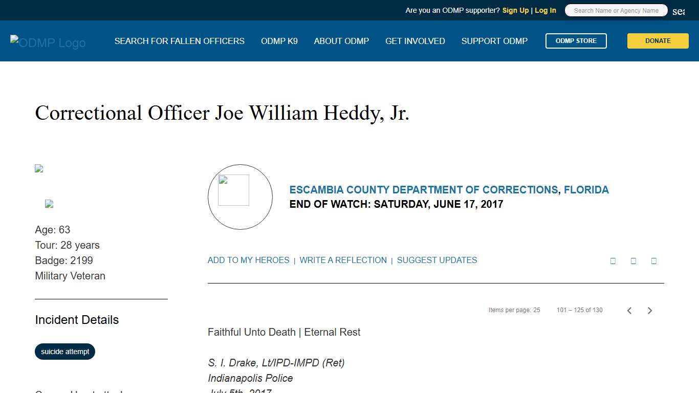 Correctional Officer Joe William Heddy, Jr., Escambia County Department of Corrections, Florida
