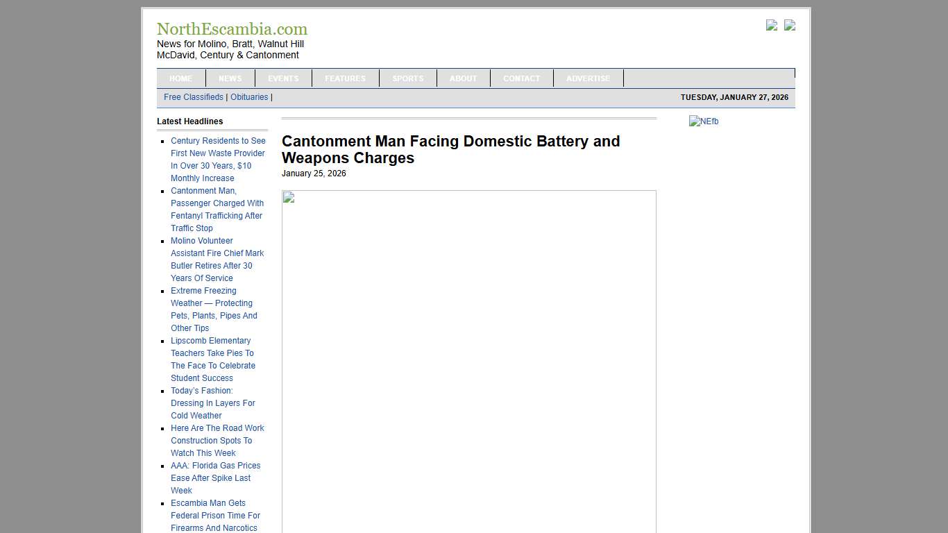 Cantonment Man Facing Domestic Battery and Weapons Charges : NorthEscambia.com